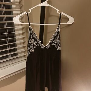 Chic Black and White Embroidered Top